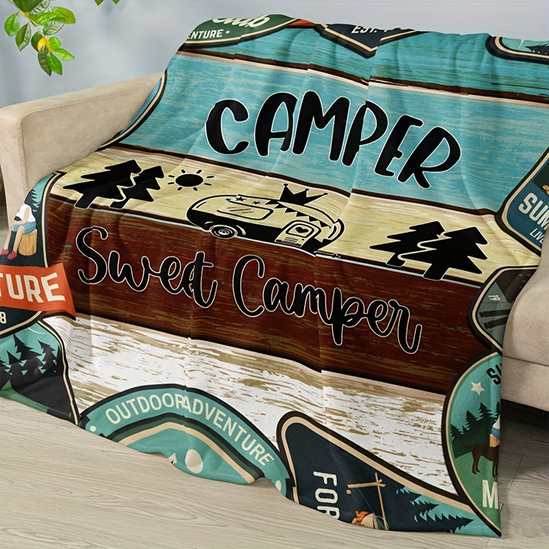 Blanket for Son Gifts, "Camper Sweet Camper", From Mom Dad, Birthday, Christmas, Graduation, Inspirational Camping Theme