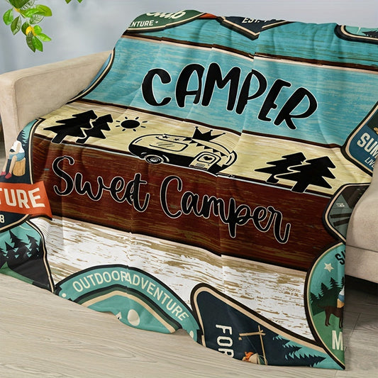 Blanket for Son Gifts, "Camper Sweet Camper", From Mom Dad, Birthday, Christmas, Graduation, Inspirational Camping Theme