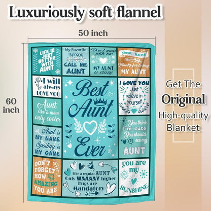 Blanket for Aunt Gifts, “Best Aunt Ever”, From Niece or Nephew, Birthday Christmas Holiday Graduation, Inspirational Motivational