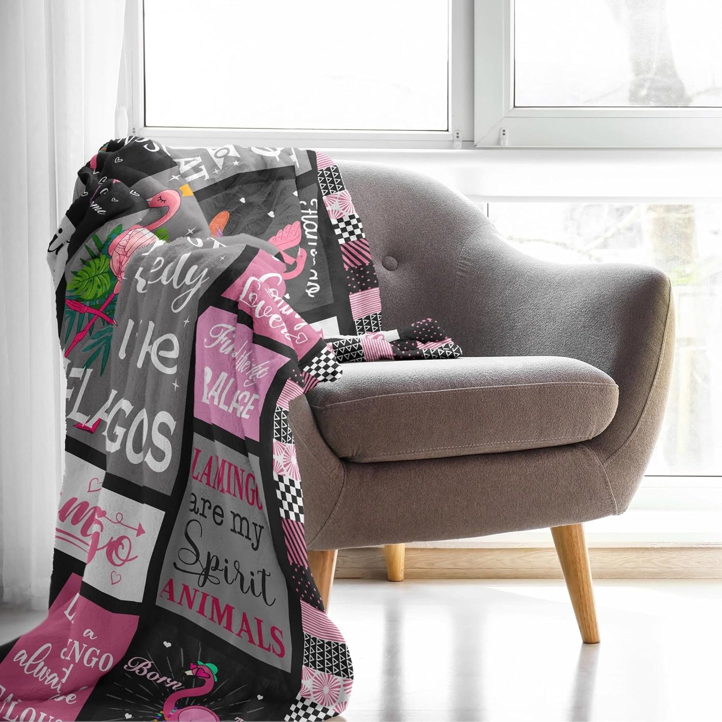 Blanket for Flamingo Lovers Gifts, “I Just Really Like Flamingos”, From Friends, Birthday Christmas Everyday, Inspirational Theme