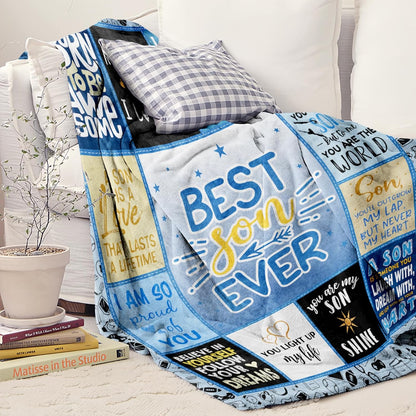 Blanket for Son Gifts, “Best Son Ever”, From Mom Dad, Birthday, Christmas, Graduation, Everyday Encouragement, Inspirational Motivational