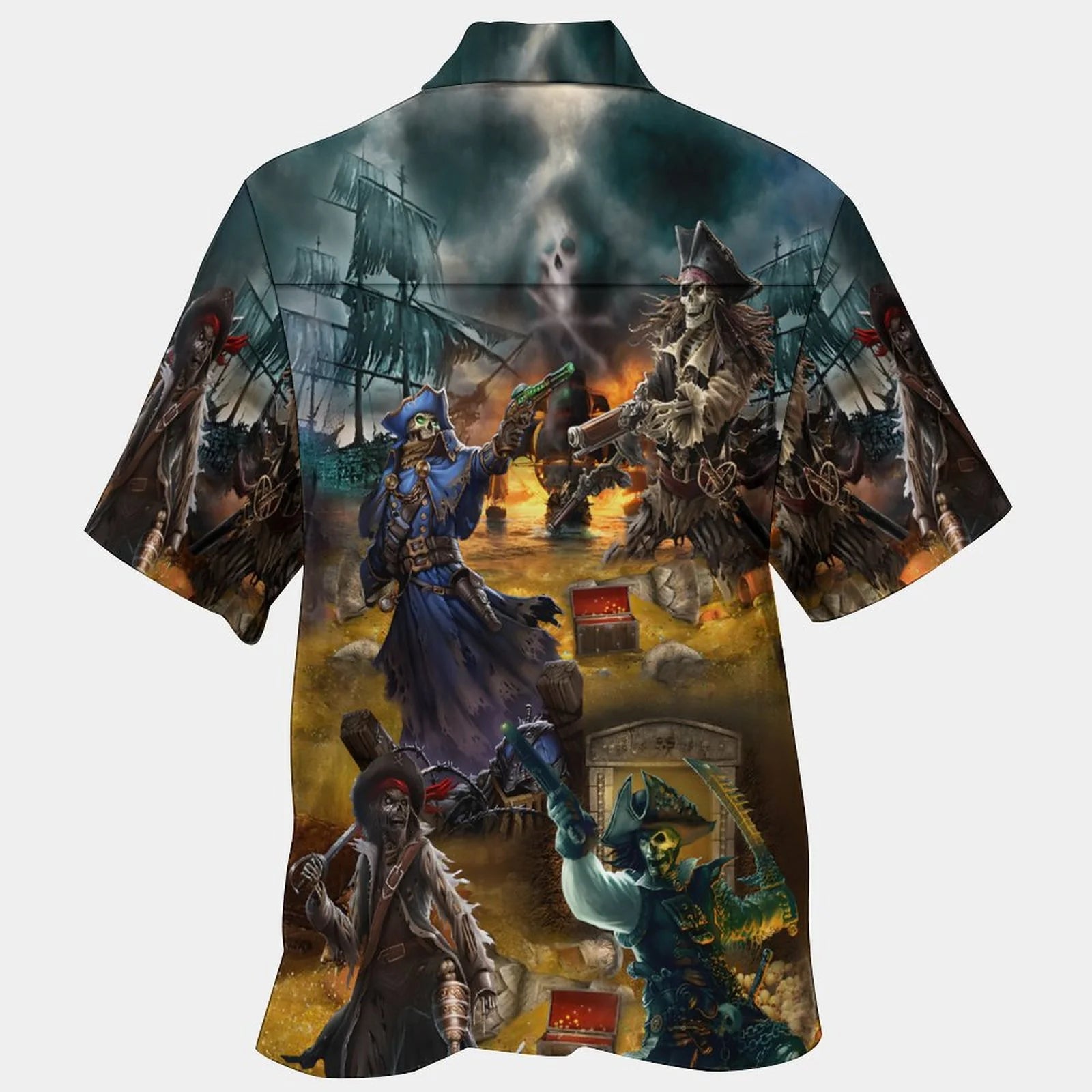 NEW PIRATE SKULL TREASURE HAWAIIAN 3D HAWAII SHIRT US SIZE PIRATE BEST PRICE