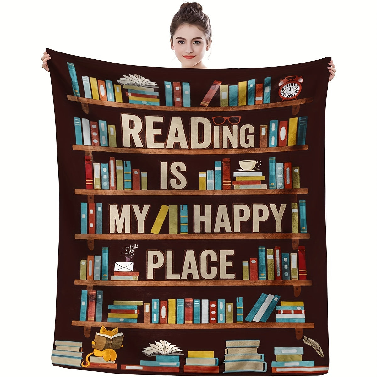 Gifts for Readers Blanket - Reading Is My Happy Place - From Book Lovers, Birthday, Christmas, Everyday Encouragement, Inspirational