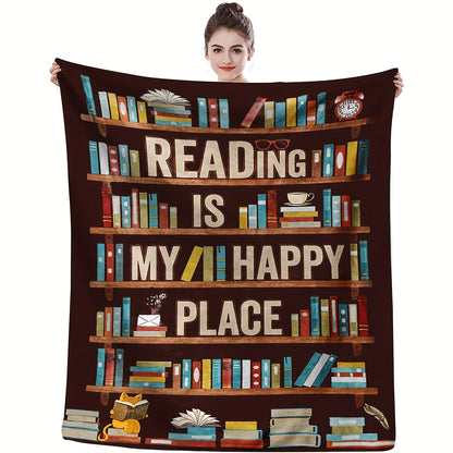 Gifts for Readers Blanket - Reading Is My Happy Place - From Book Lovers, Birthday, Christmas, Everyday Encouragement, Inspirational
