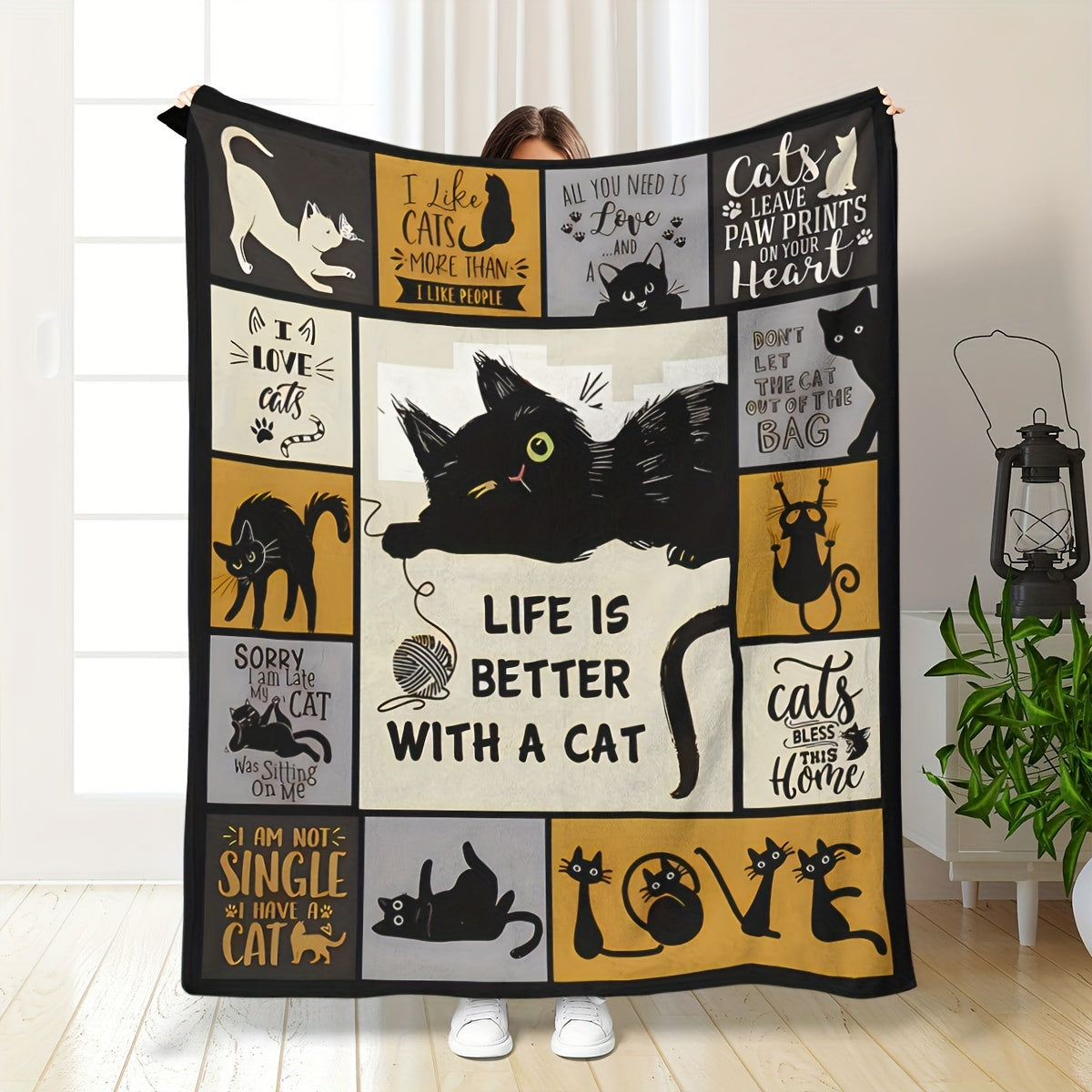 Blanket for Cat Lovers Gifts - Life Is Better With A Cat - From Cat Moms Dads, Birthday Christmas Everyday Encouragement, Inspirational Motivational