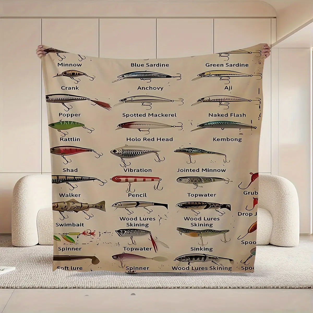 Gifts for Fisherman Blanket - Minnow, Crank, Popper, Rattlin, Walker - From Parents, Birthday, Christmas, Everyday Encouragement, Inspirational