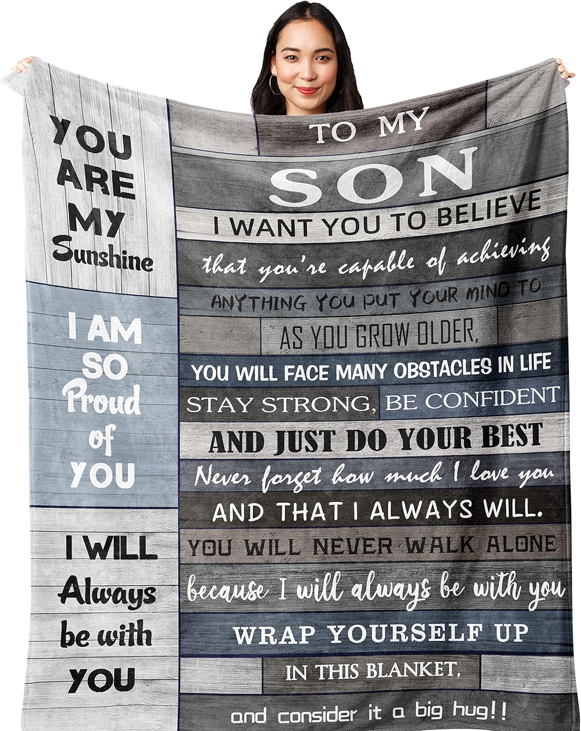 Blanket for Son Gifts, “You Are My Sunshine, I Am So Proud of You, I Will Always Be With You”, From Mom Dad, Birthday, Christmas, Graduation, Inspirational