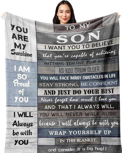 Blanket for Son Gifts, “You Are My Sunshine, I Am So Proud of You, I Will Always Be With You”, From Mom Dad, Birthday, Christmas, Graduation, Inspirational