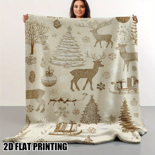 Blanket for Son Gifts, “Merry Christmas Deer and Tree Pattern”, From Mom Dad, Christmas Birthday Holiday, Inspirational Theme