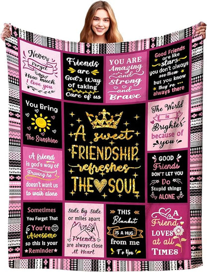 Gifts for Best Friend Blanket, "A Sweet Friendship Refreshes the Soul", From Friend, Birthday, Christmas, Graduation, Inspirational