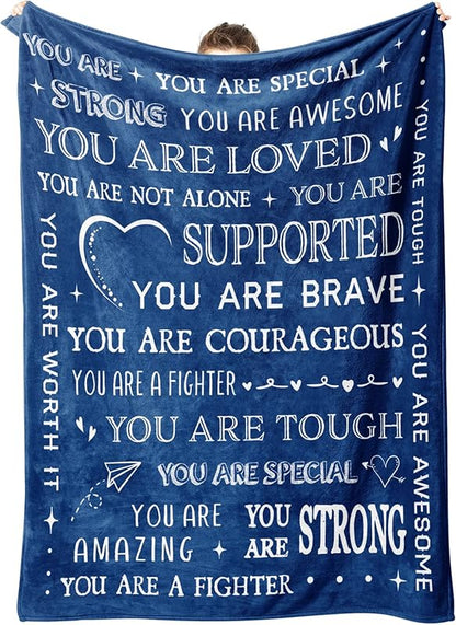 Gifts for Son Blanket, “You Are Loved, Supported, Brave, Courageous, Strong”, From Mom Dad, Birthday, Christmas, Encouragement, Inspirational