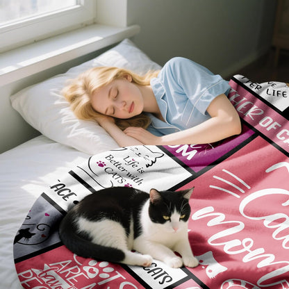 Blanket for Cat Mom Gifts, "Cat Mom", From Daughter Son, Birthday Christmas Holiday Everyday Encouragement, Inspirational