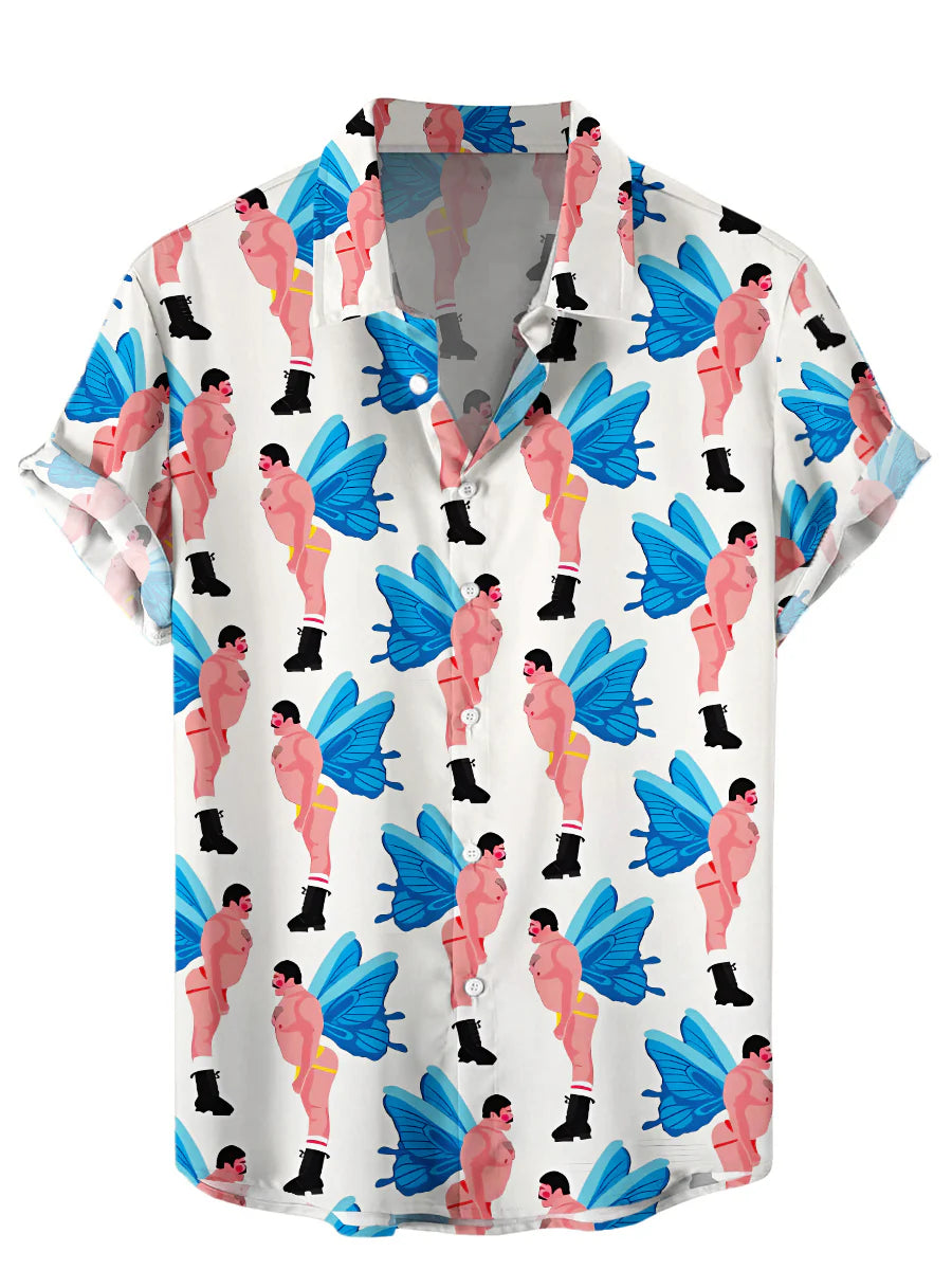 Men's Fun Sexy Butterfly Print Hawaiian Shirt