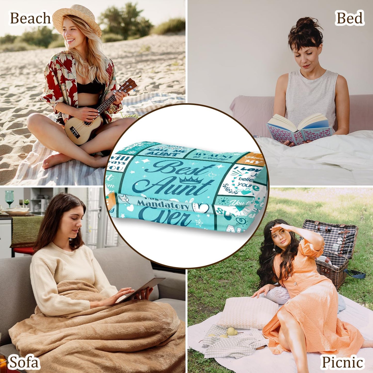 Blanket for Aunt Gifts, “Best Aunt Ever”, From Niece or Nephew, Birthday Christmas Holiday Graduation, Inspirational Motivational