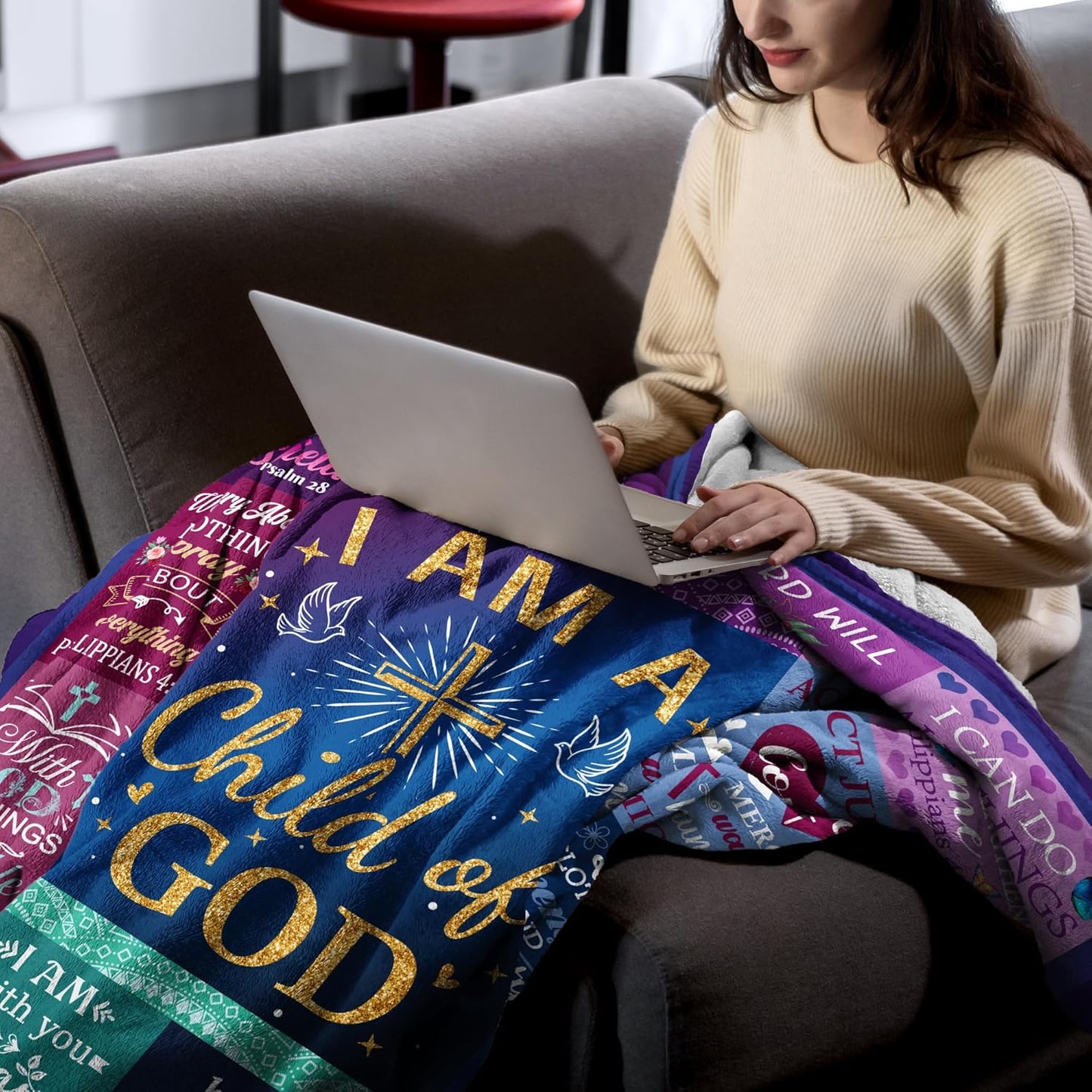 Blanket for Son Gifts, “I Am a Child of God”, From Mom Dad, Birthday, Christmas, Graduation, Inspirational Motivational