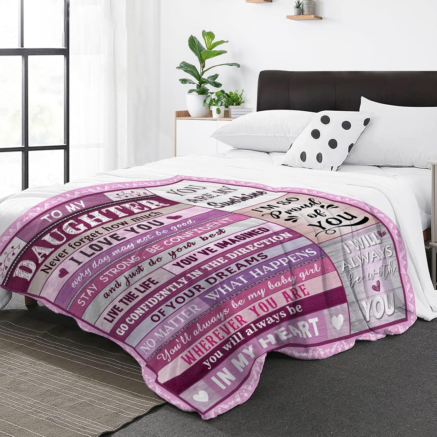 Blanket for Daughter Gifts, “Never forget how much I love you, you are my sunshine”, From Mom Dad, Birthday, Christmas, Motivational