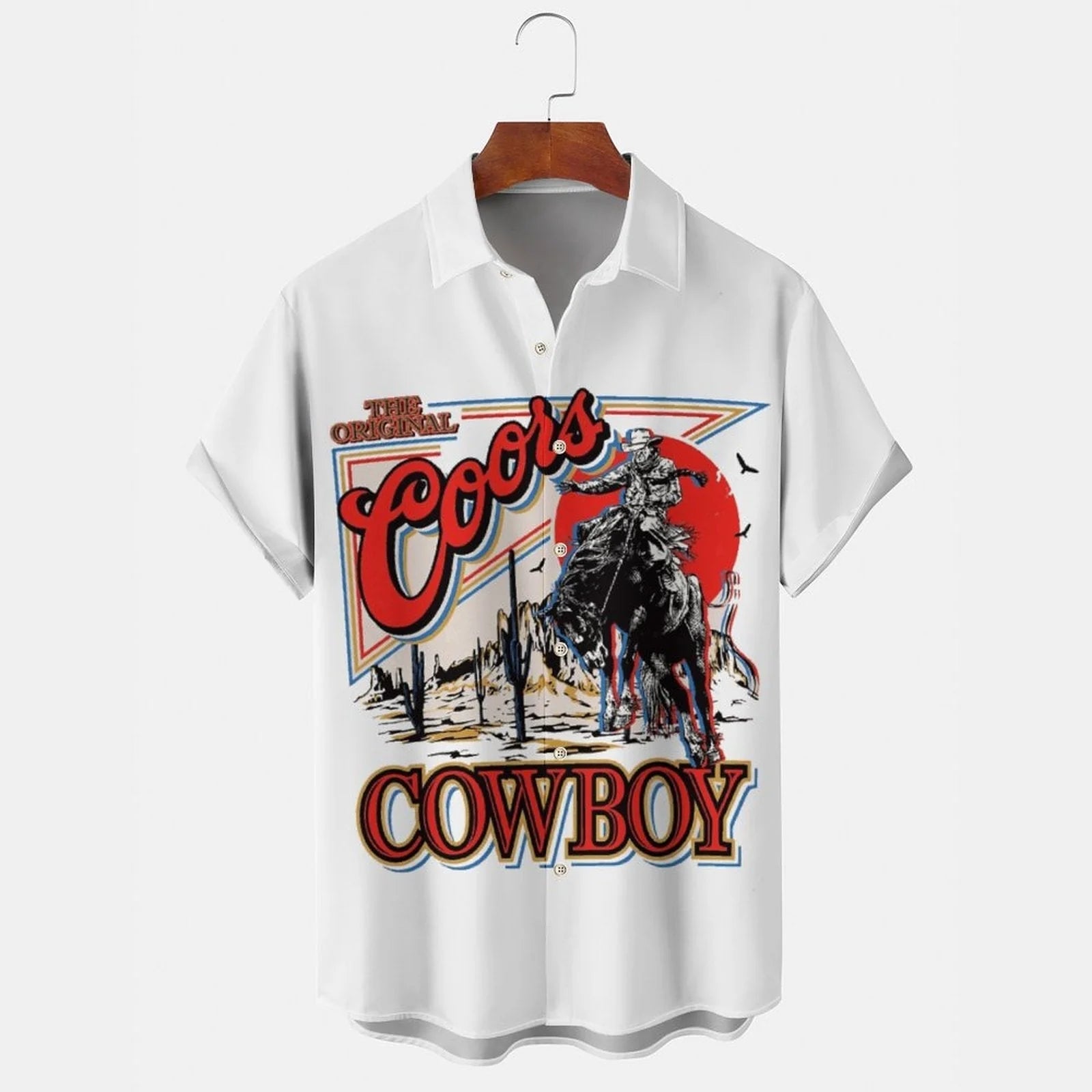 COW BOY Men's Casual Stand Collar Soft & Breathable Short Sleeve Shirt