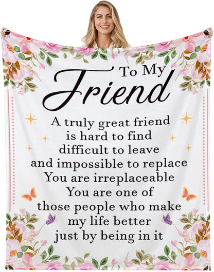 Blanket for Friend Gifts, “A truly great friend is hard to find, difficult to leave and impossible to replace”, From Bestie, Birthday, Christmas, Everyday Encouragement, Inspirational
