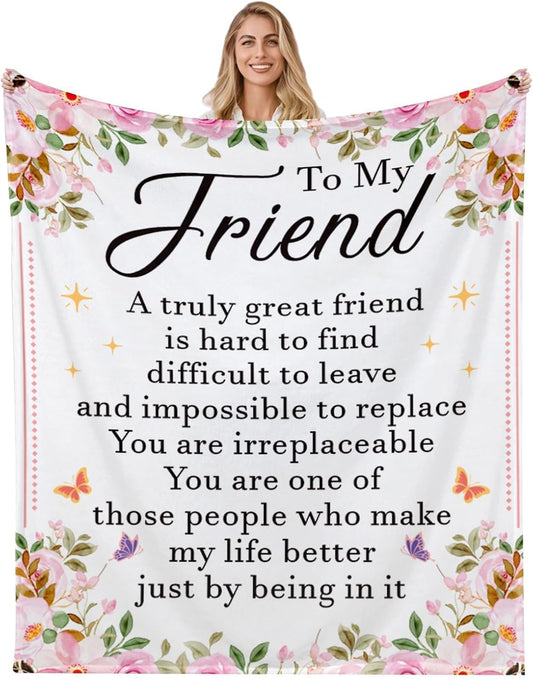 Blanket for Friend Gifts, “A truly great friend is hard to find, difficult to leave and impossible to replace”, From Bestie, Birthday, Christmas, Everyday Encouragement, Inspirational