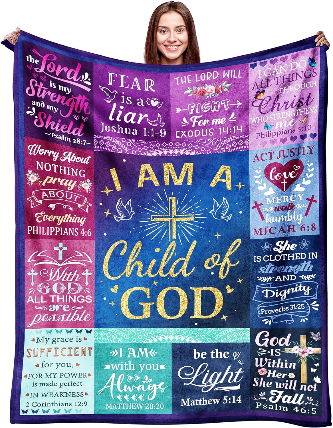 Blanket for Son Gifts, “I Am a Child of God”, From Mom Dad, Birthday, Christmas, Graduation, Inspirational Motivational