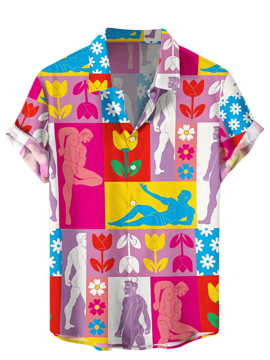 Men's Fun Nude Patchwork Print Hawaiian Shirt