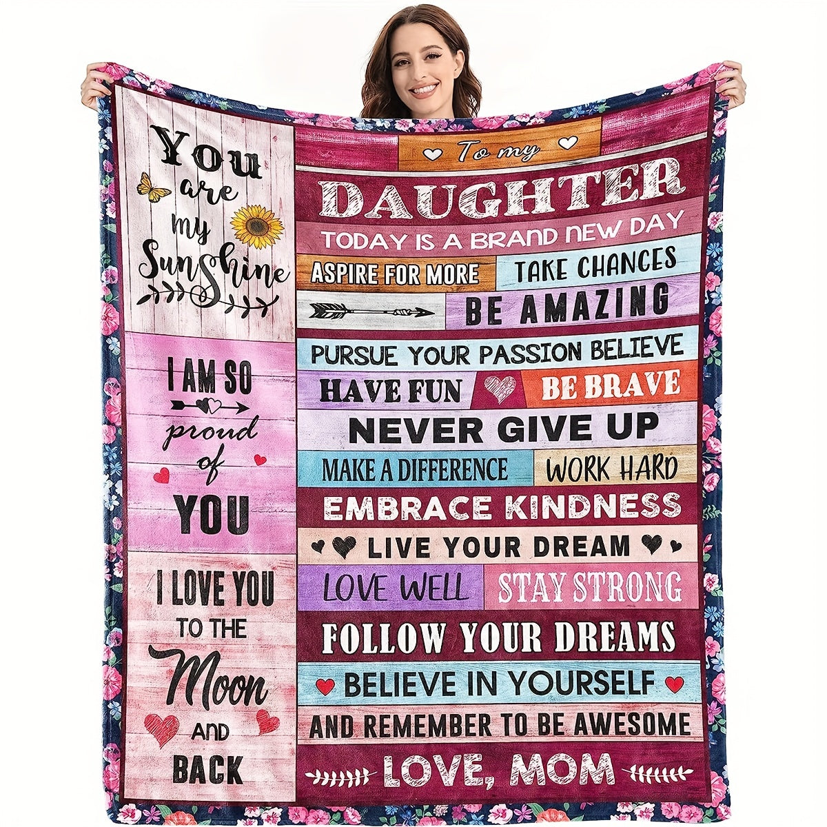Blanket for Daughter Gifts - You Are My Sunshine I Am So Proud of You I Love You to the Moon and Back,” From Mom, Birthday Christmas Graduation Everyday Encouragement, Inspirational Motivational