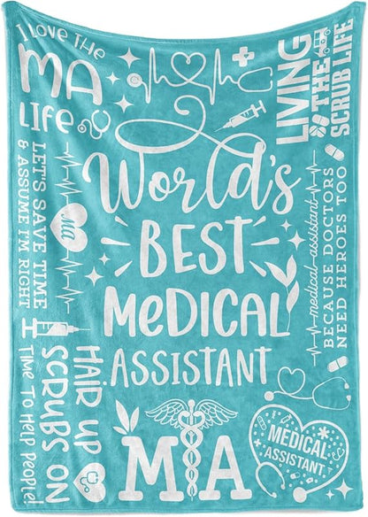 Blanket for Medical Assistant Gifts, “World’s Best Medical Assistant”, From Parents, Birthday, Christmas, Graduation, Inspirational