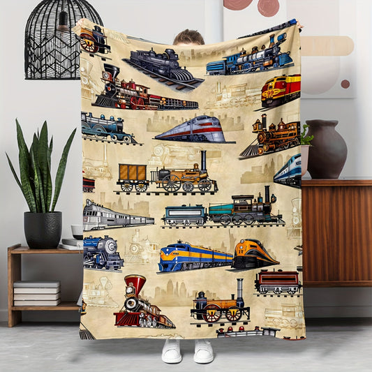 Gifts for Train Lovers Blanket - All Aboard for Adventure - From Family Friends, Birthday Christmas Holiday, Nostalgic Vintage