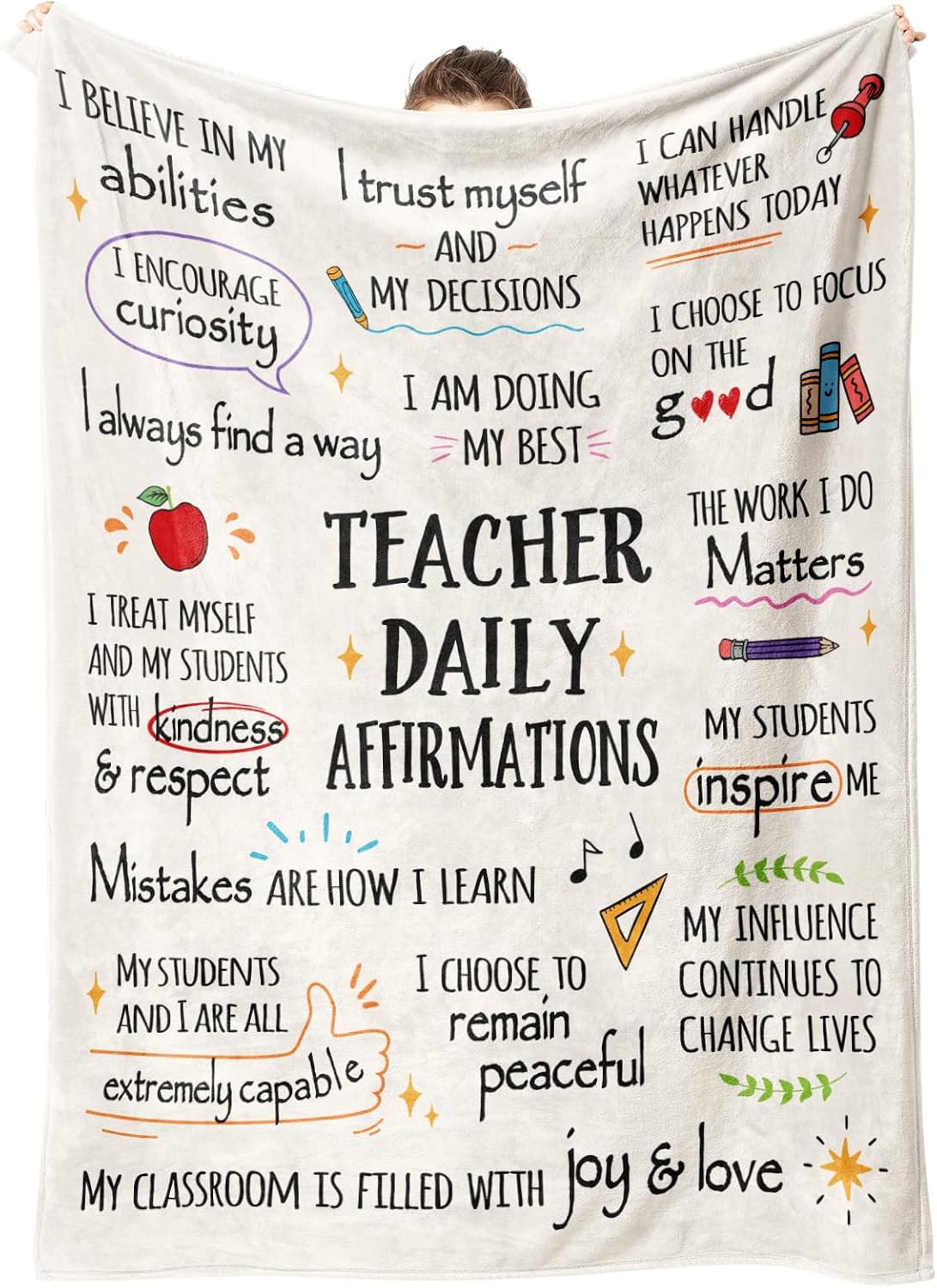 Blanket for Teacher Gifts, “Teacher Daily Affirmations”, From Students, Birthday, Christmas, Graduation, Inspirational Motivational