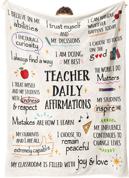Blanket for Teacher Gifts, “Teacher Daily Affirmations”, From Students, Birthday, Christmas, Graduation, Inspirational Motivational