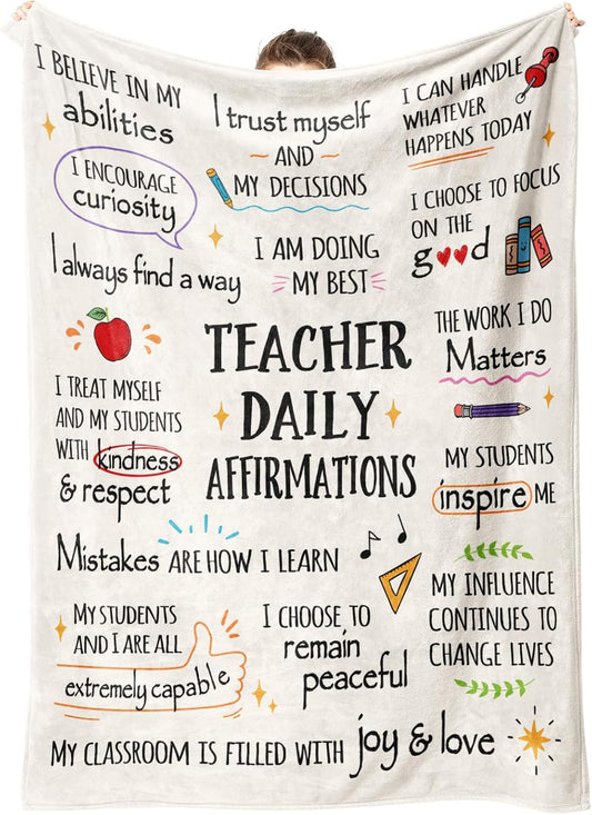 Blanket for Teacher Gifts, “Teacher Daily Affirmations”, From Students, Birthday, Christmas, Graduation, Inspirational Motivational