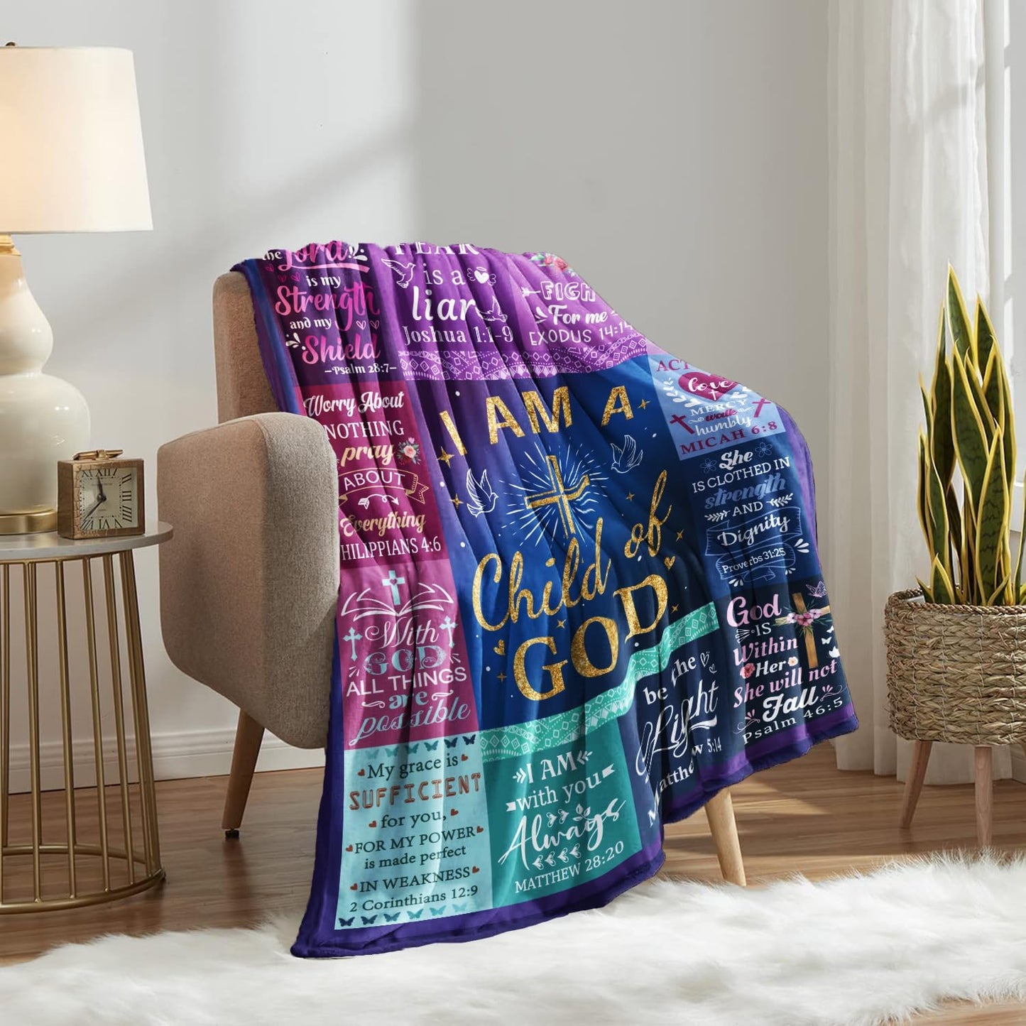 Blanket for Son Gifts, “I Am a Child of God”, From Mom Dad, Birthday, Christmas, Graduation, Inspirational Motivational