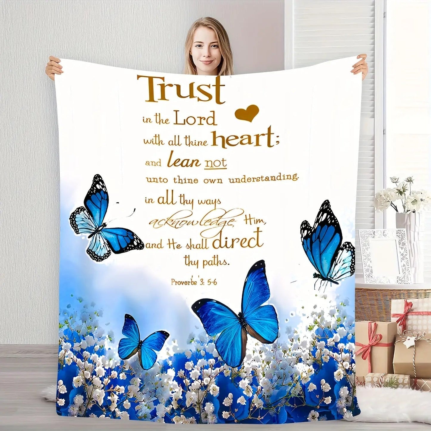 Blanket for Faith Gifts - Trust in the Lord with all thine heart - From Parents, Birthday, Christmas, Everyday Encouragement, Inspirational