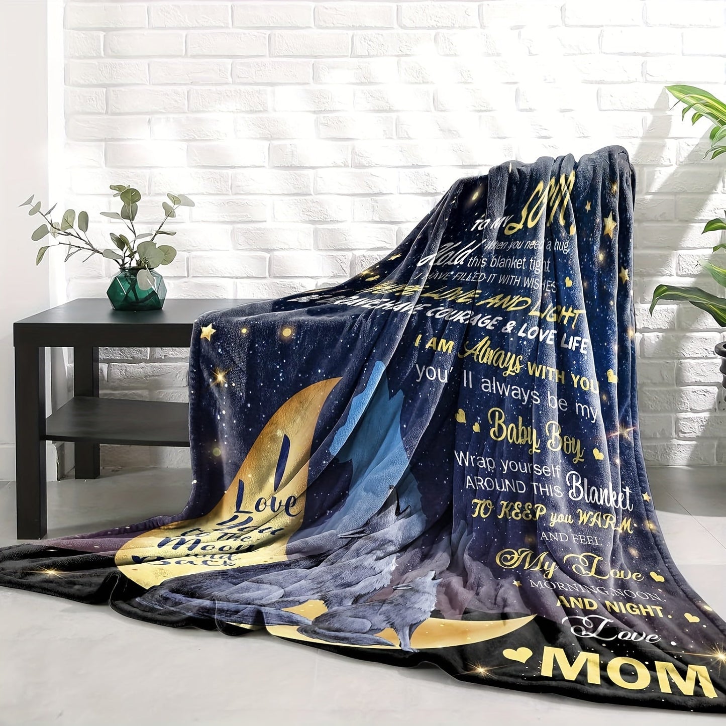 Gifts for Son Blanket - I Love You to the Moon and Back - From Mom, Birthday, Christmas, Everyday Encouragement, Inspirational Motivational