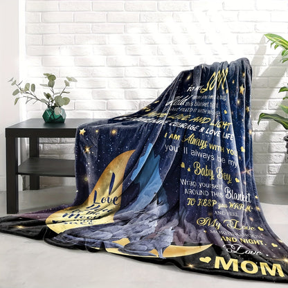 Gifts for Son Blanket - I Love You to the Moon and Back - From Mom, Birthday, Christmas, Everyday Encouragement, Inspirational Motivational