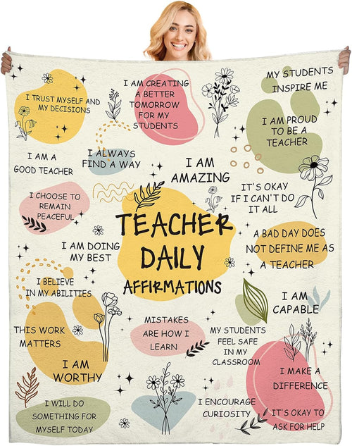 Blanket for Teacher Gifts, “Teacher Daily Affirmations”, From Students, Birthday Christmas Graduation Holiday, Inspirational Motivational
