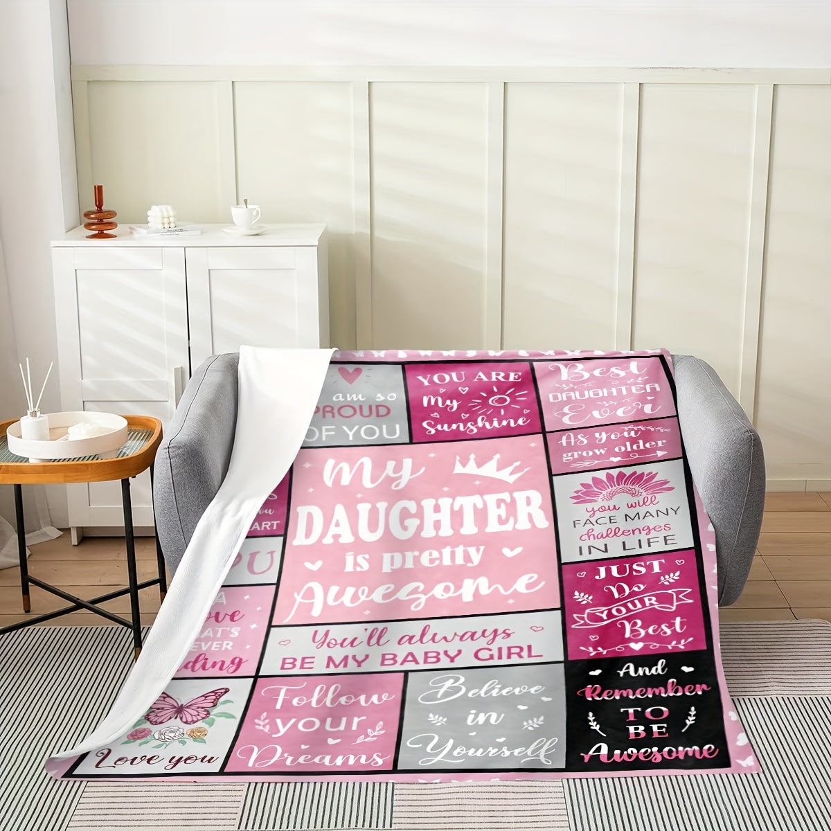 Blanket for Daughter Gifts - My Daughter is Pretty Awesome - From Parents, Birthday, Graduation, Everyday Encouragement, Inspirational Motivational Blanket