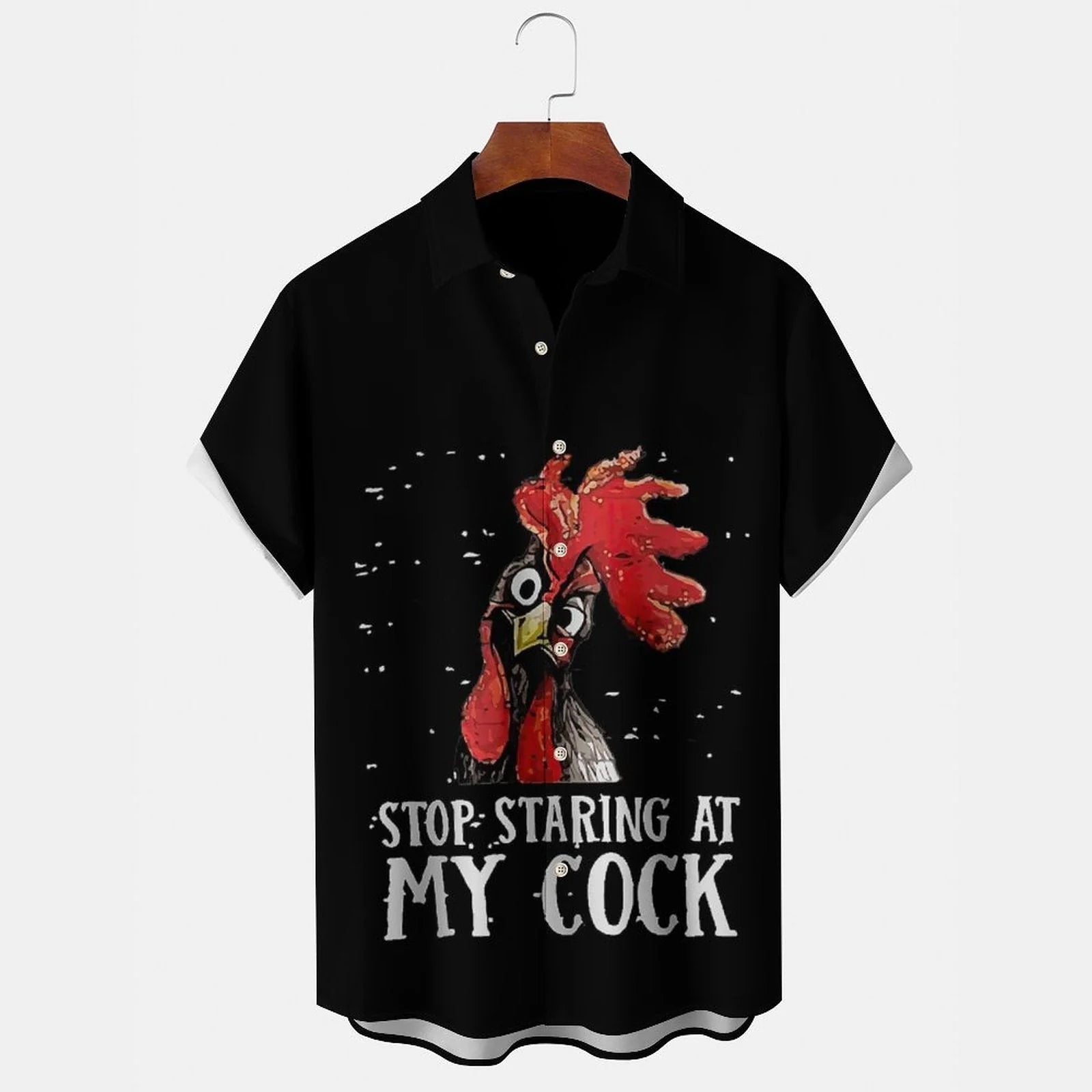 Stop Staring At My Cock Men's Casual Stand Collar Soft & Breathable Short Sleeve Shirt