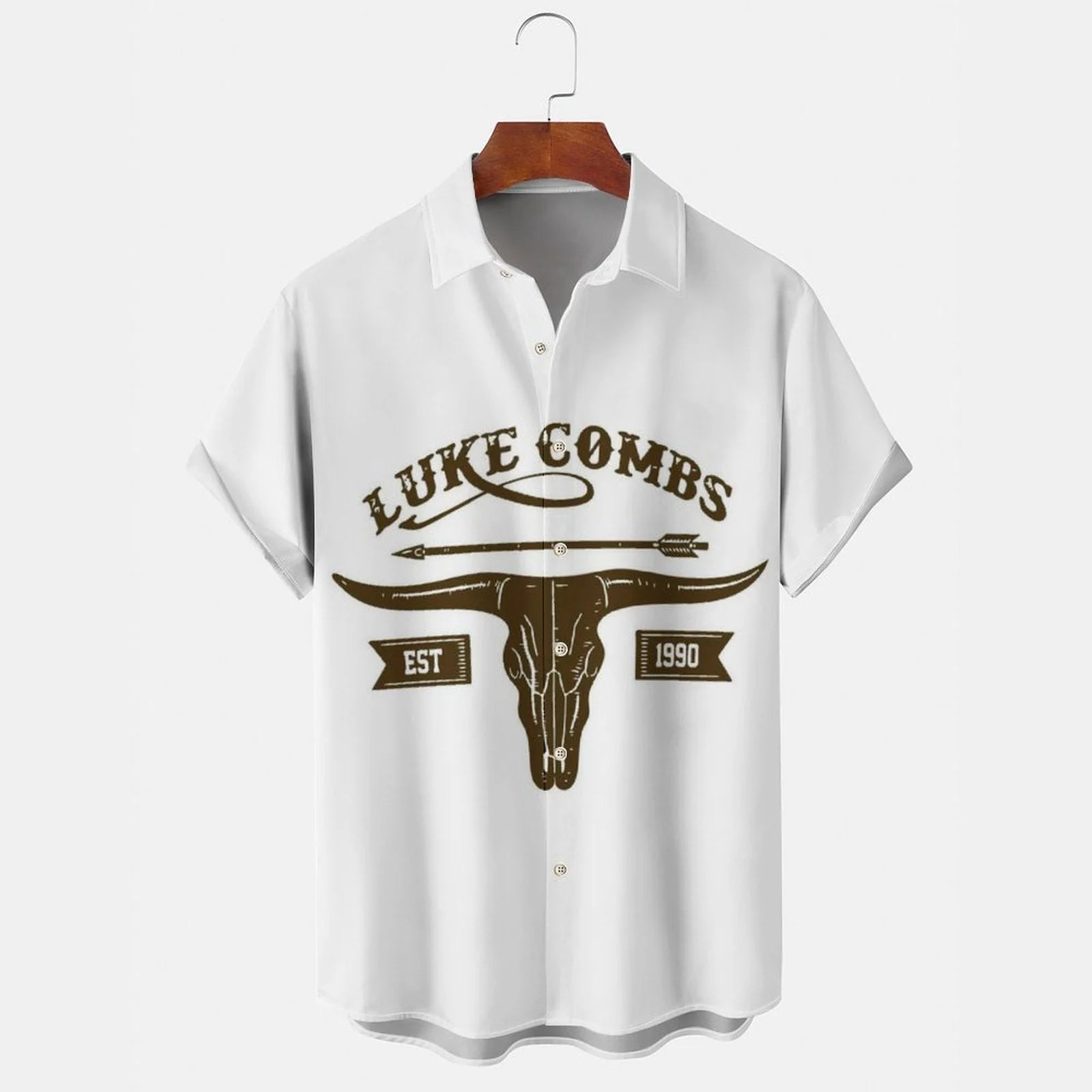 LOKE COMBS EST 1990 Men's Casual Stand Collar Soft & Breathable Short Sleeve Shirt