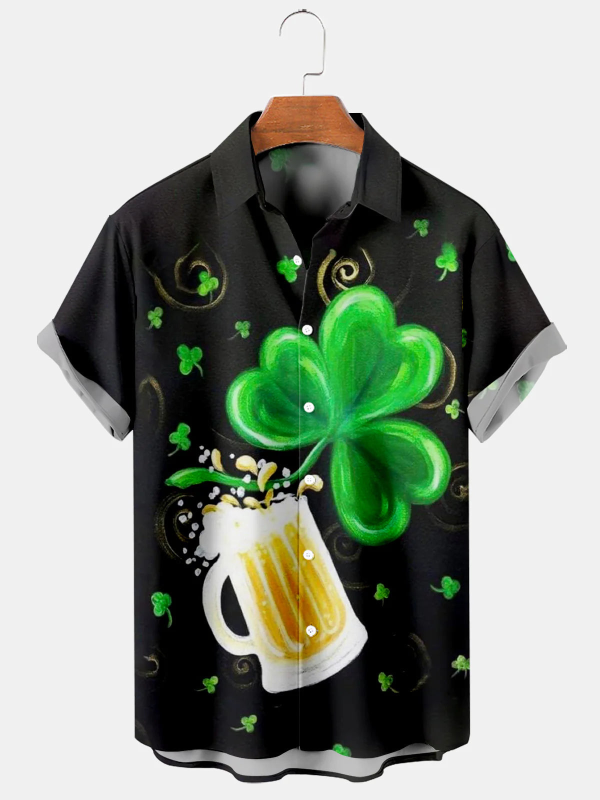 Men's St. Patrick's Day Beer Clover Print Short Sleeve Shirt