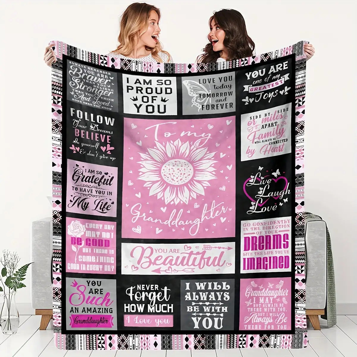 Blanket for Granddaughter Gifts - To my Granddaughter - From Grandma Grandpa, Birthday Christmas Graduation, Inspirational Motivational