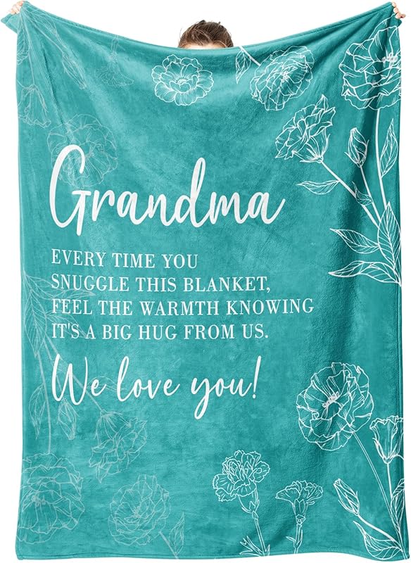 Blanket for Grandma Gifts, “Every time you snuggle this blanket, feel the warmth knowing it’s a big hug from us. We love you!”, From Family, Birthday, Christmas, Everyday Encouragement, Inspirational