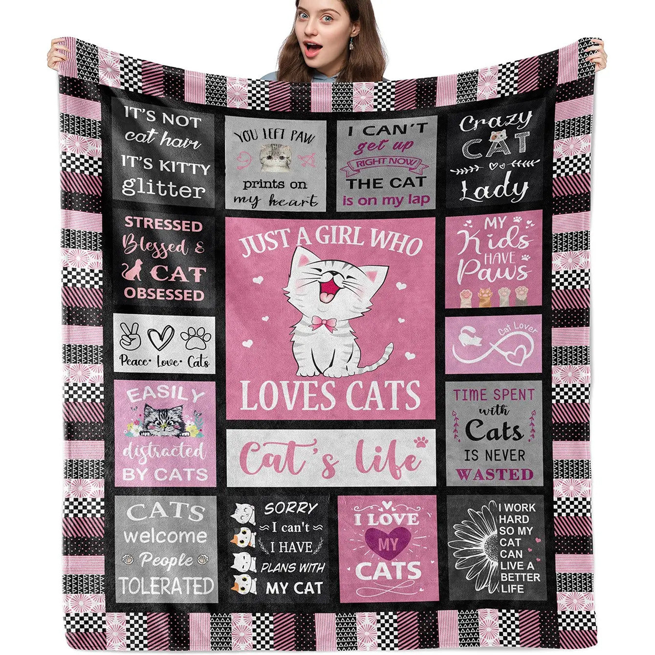 Gift for Cat Lover Blanket - Just a Girl Who Loves Cats - From Family, Birthday, Christmas, Everyday Encouragement, Inspirational, Motivational