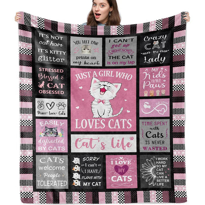 Gift for Cat Lover Blanket - Just a Girl Who Loves Cats - From Family, Birthday, Christmas, Everyday Encouragement, Inspirational, Motivational