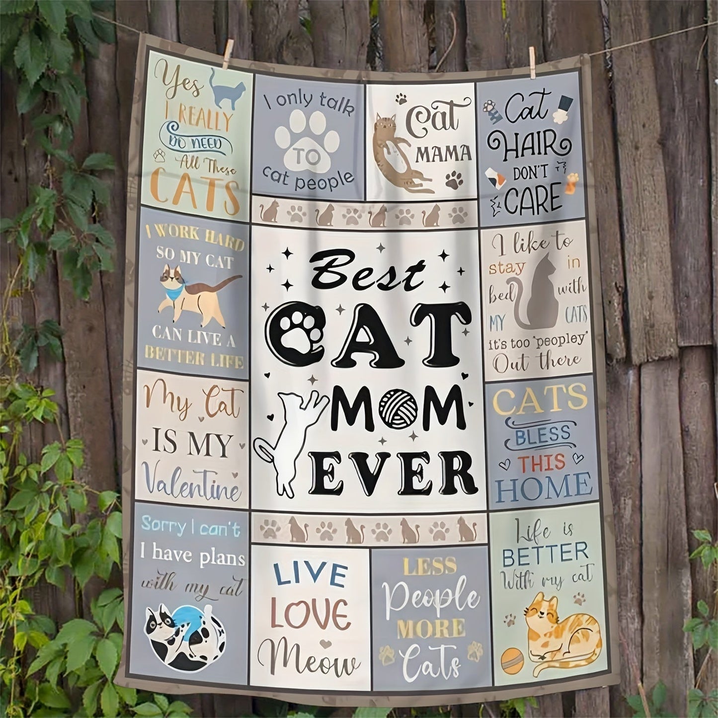 Gifts for Cat Mom Blanket, “Best Cat Mom Ever”, From Family, Birthday, Christmas, Everyday Encouragement, Inspirational, Motivational