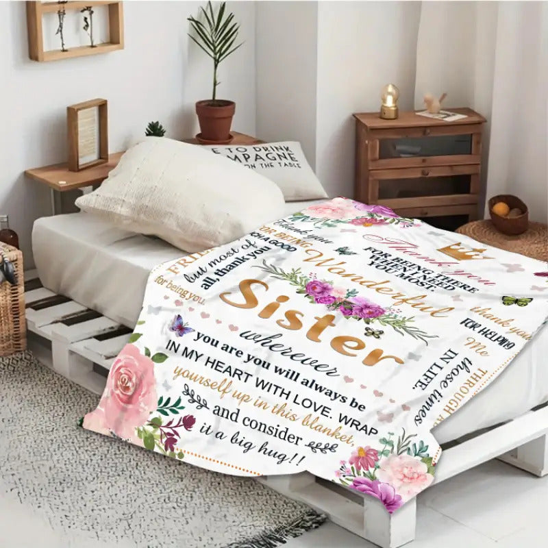 Gifts for Sister Blanket - Thank you for being such a good friend,” From Sibling, Birthday, Christmas, Everyday Encouragement, Inspirational Motivational