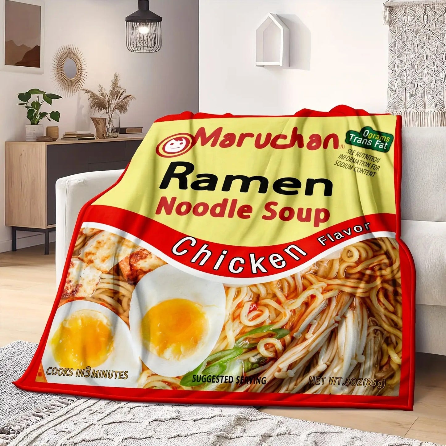Gift for Ramen Lovers Blanket - Maruchan Ramen Noodle Soup Chicken Flavor - From Friends Family, Birthday Holiday Graduation, Fun Novelty