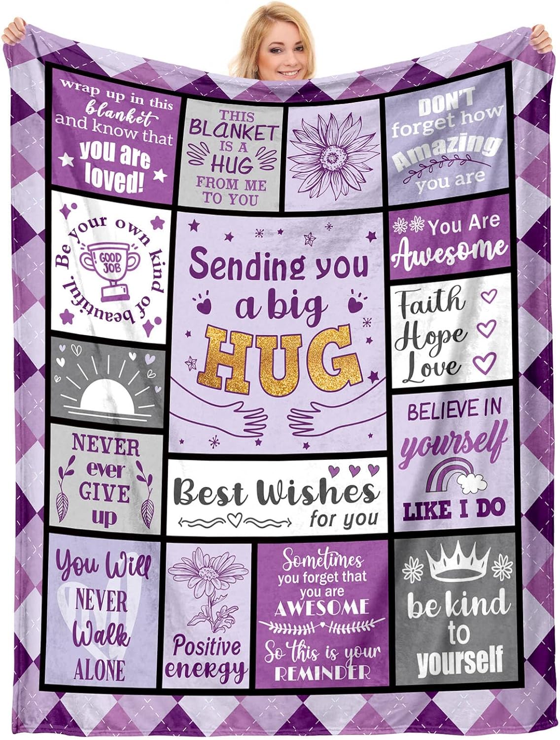 Blanket for Son Gifts, “Sending you a big HUG”, From Parents, Birthday, Christmas, Graduation, Inspirational Motivational