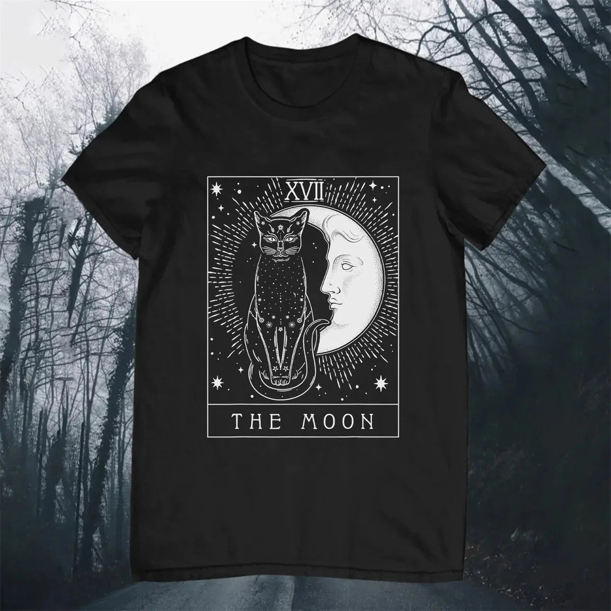 The Moon Tarot Cards Round Neck Short Sleeve T-Shirt