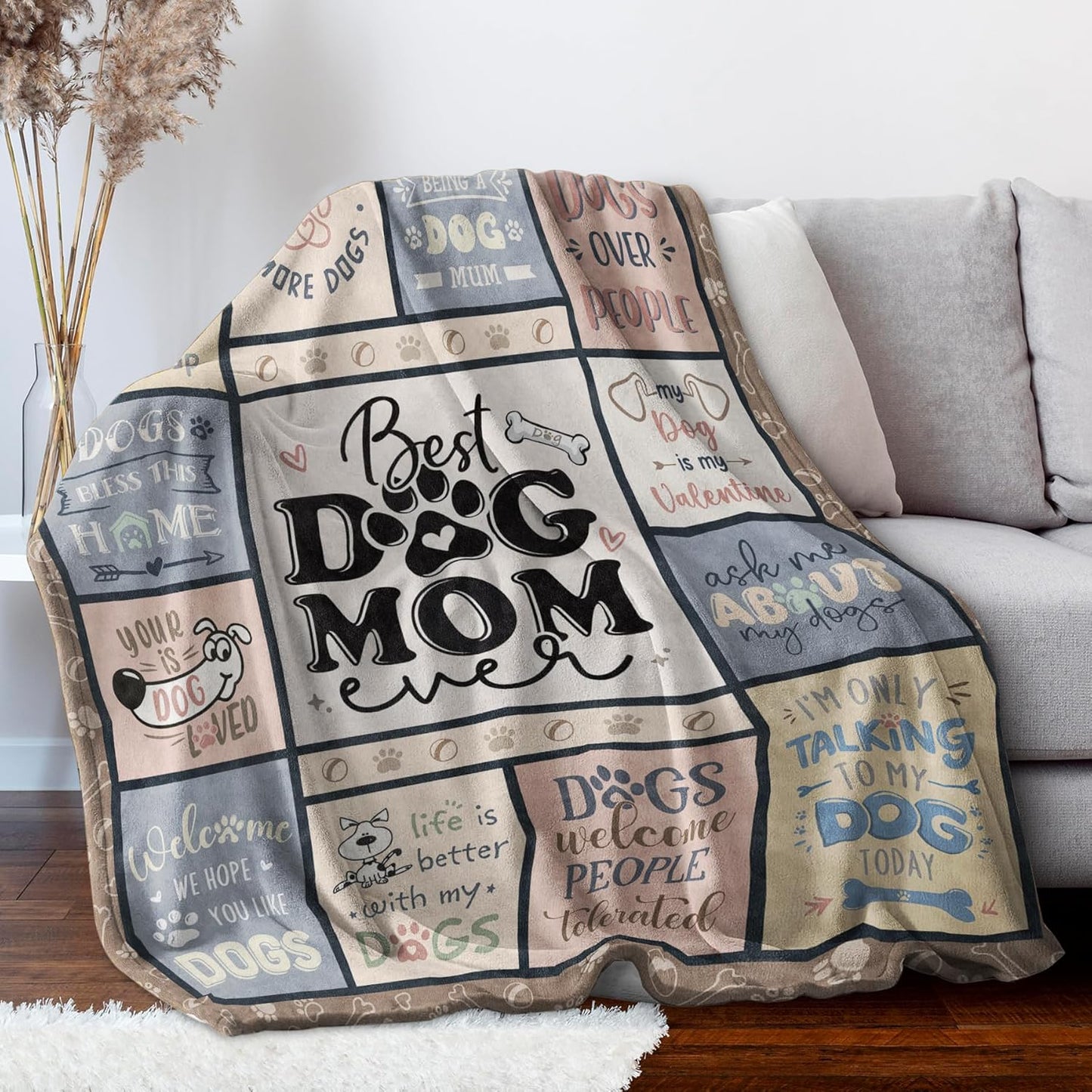 Blanket for Dog Mom Gifts, “Best Dog Mom Ever”, From Son Daughter Kids, Birthday Christmas Everyday Encouragement, Inspirational Theme